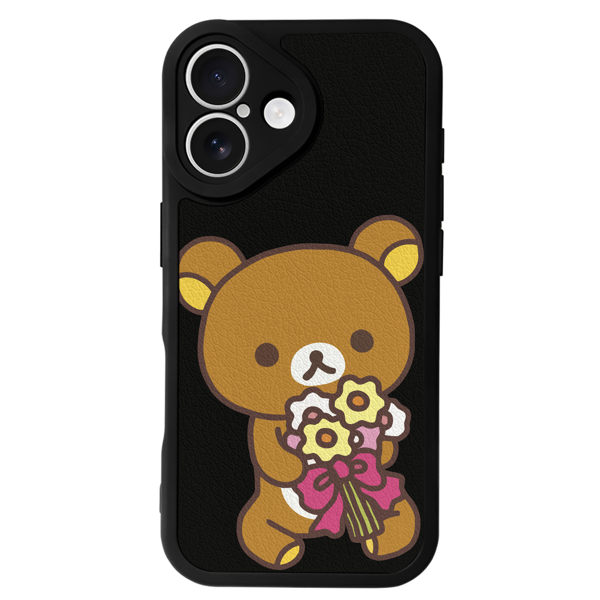 （画像用） リラックマ リラックマ キイロイトリ Rilakkuma Korilakkuma Kiiroitori 【iPhone 16シリーズ対応】シリコンスマホケース（レザー調） 材質：シリコン